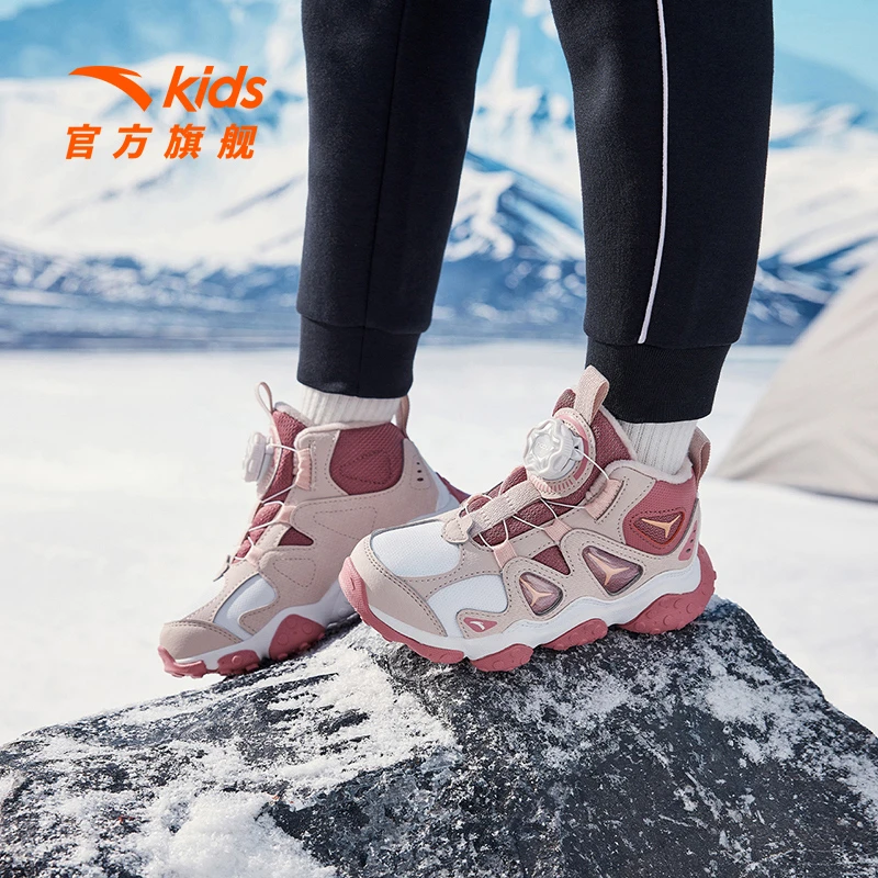 安踏儿童女小童冬季新款棉鞋旋钮搭扣穿脱便捷舒适保暖加绒款