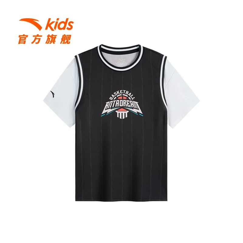 安踏儿童针织短袖衫2024年夏季新款男大童吸汗速干休闲百搭短袖衫