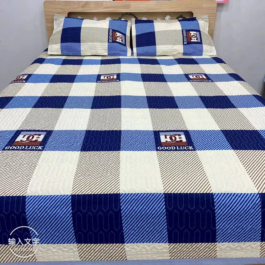 枕套床单单人床盖格子双面花同款绗缝三层加厚双层水晶绒加大枕套