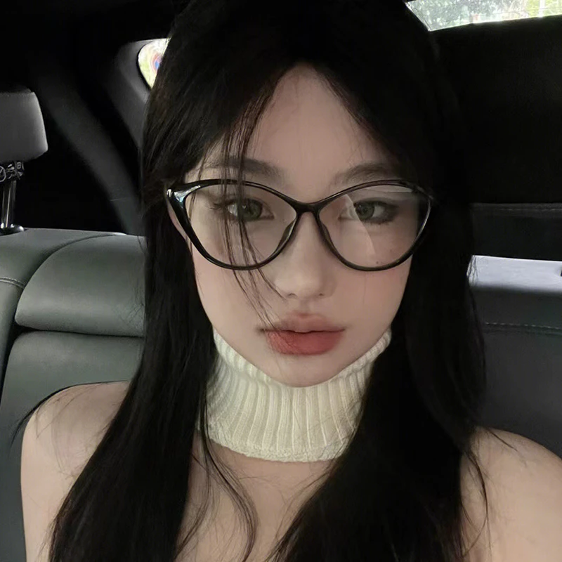 复古黑色猫眼眼睛近视镜女有度数显脸小时髦小众设计方圆脸眼镜框