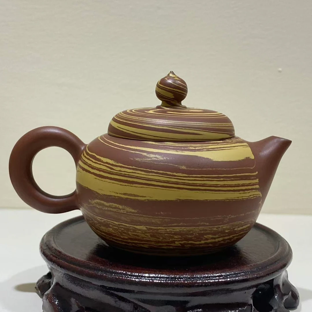 潮州红泥水平壶手拉壶茶壶茶具泡茶壶全手工绞泥白月秋南纯手工