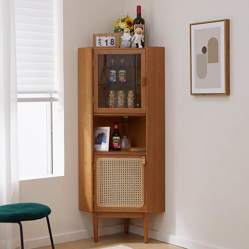 北欧樱桃木实木角柜转角柜三角柜收纳柜家庭小酒柜日式墙角拐角柜