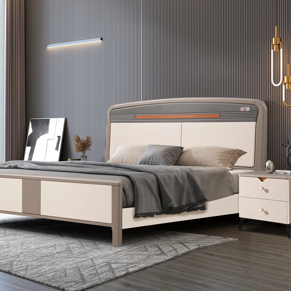 821#轻奢实木床现代简约意式极简主卧双人床1.8米纯实木婚床