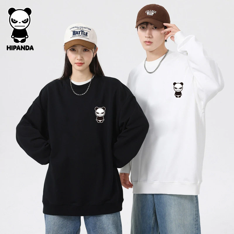 HiPanda你好熊猫简约圆领卫衣男春秋款潮流休闲长袖宽松上衣男士
