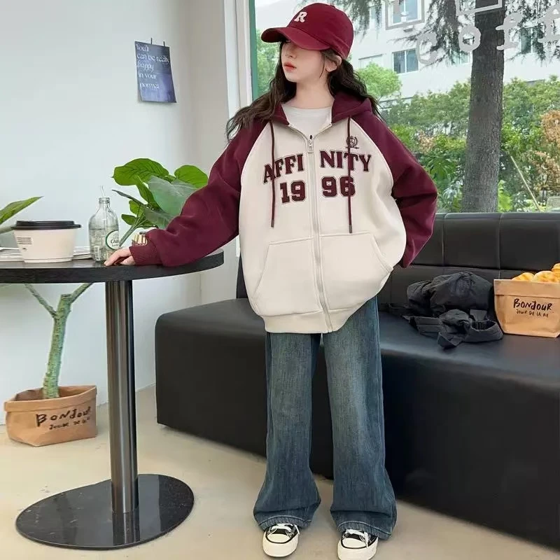 女童卫衣外套加绒秋冬新款大童秋季加厚宽松开衫上衣