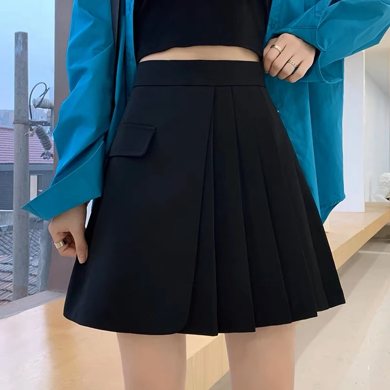 早春秋款高腰a字子女夏装2023年新款西装大腿半身裙百褶百褶裙