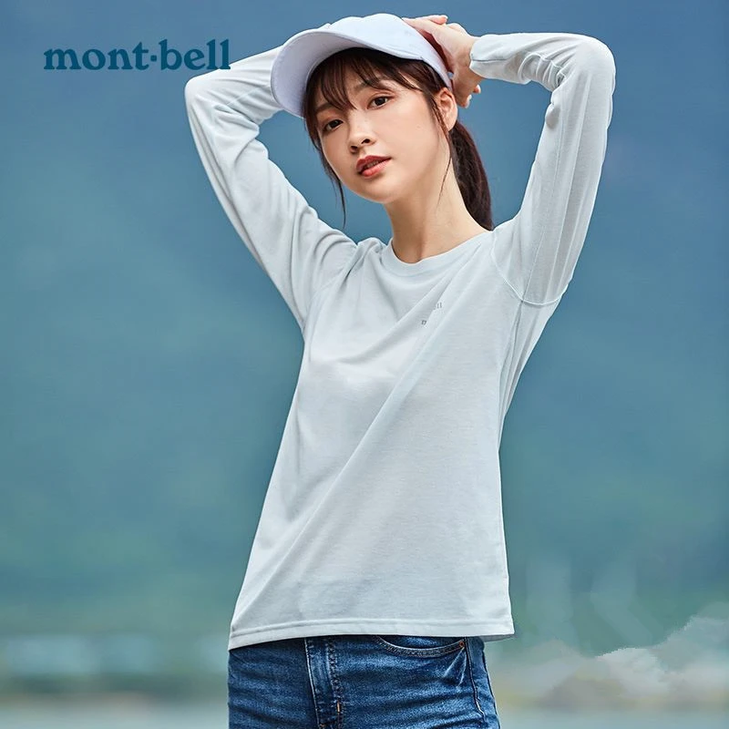 Montbell速干长袖春夏女户外休闲简约圆领纯色弹力T恤长袖速干衣