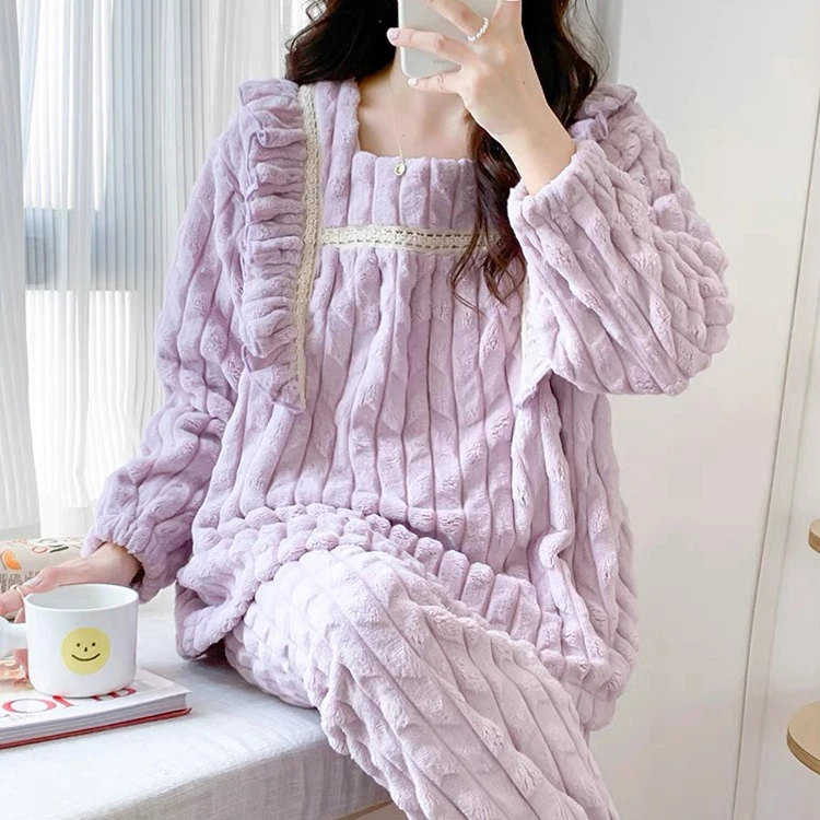 【秋冬绒面】月子服秋冬加厚孕妇哺乳衣产后提花绒大码产妇喂奶套装