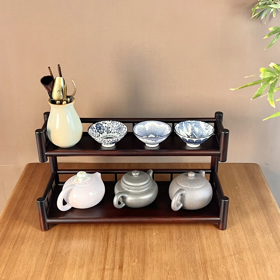 品竹匠侯月博古架实木茶具架子展示架新中式茶具架子桌面新中式