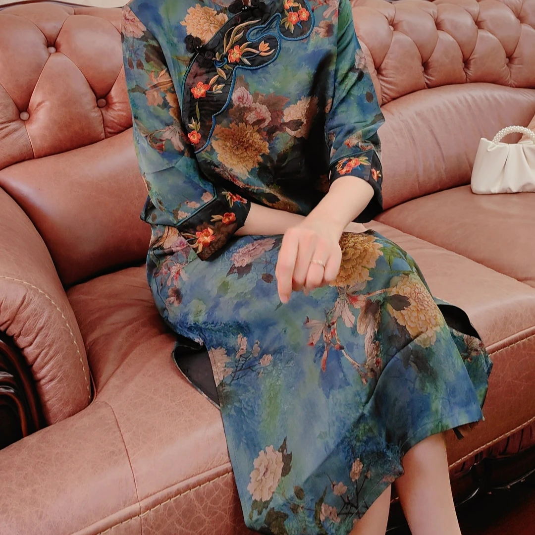 云裳女装婚礼喜婆婆显瘦改良连衣裙复古妈妈装香云纱中老年女装