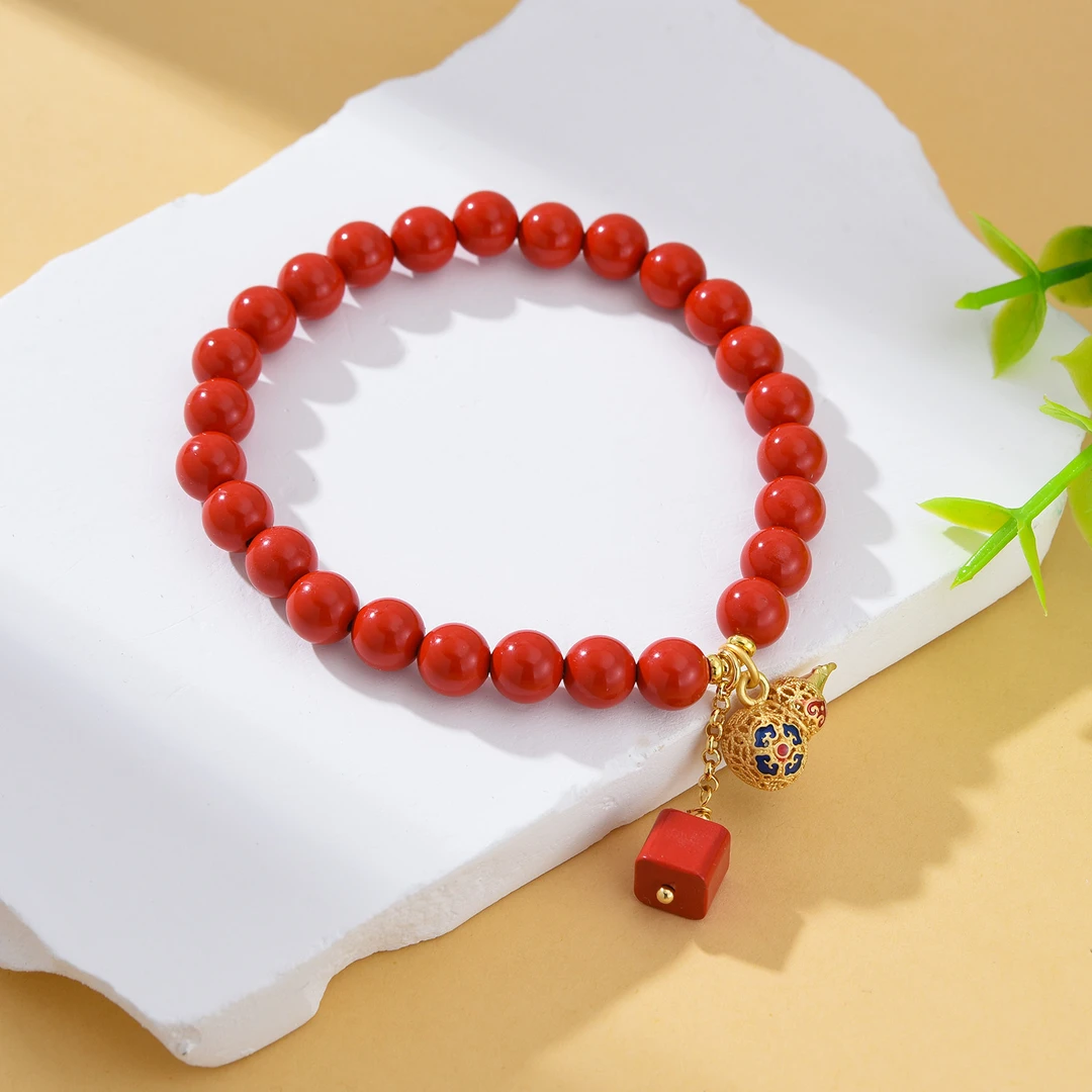 含辰砂工艺品【婉葶珠宝】朱砂葫芦方糖单圈手串