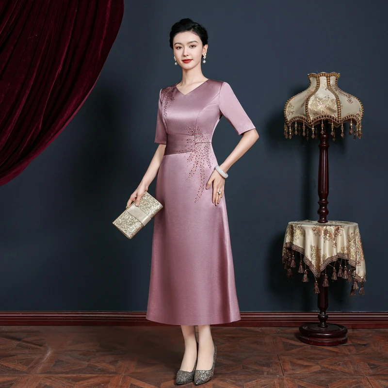 55540气质显瘦婚宴修身中国风长款优雅宴会大码夏季婚礼礼服裙