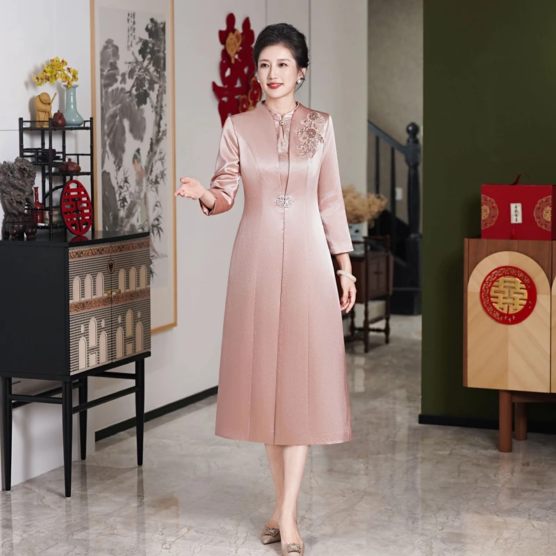 52792喜妈妈婆婆婚宴礼服秋冬装时尚减龄修身外搭中长款外套