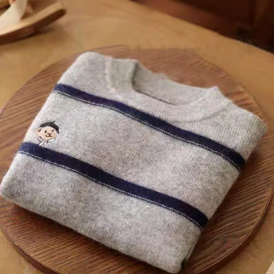 2024秋冬儿童毛衣男童圆领保暖针织打底衫中小童套头加厚百搭毛衣