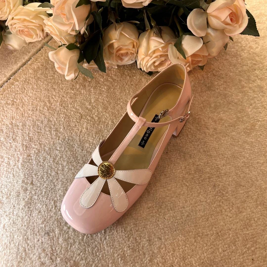 【Yi fashion】小雏菊玛丽珍粗跟高跟鞋凉鞋7210-3 7210-28