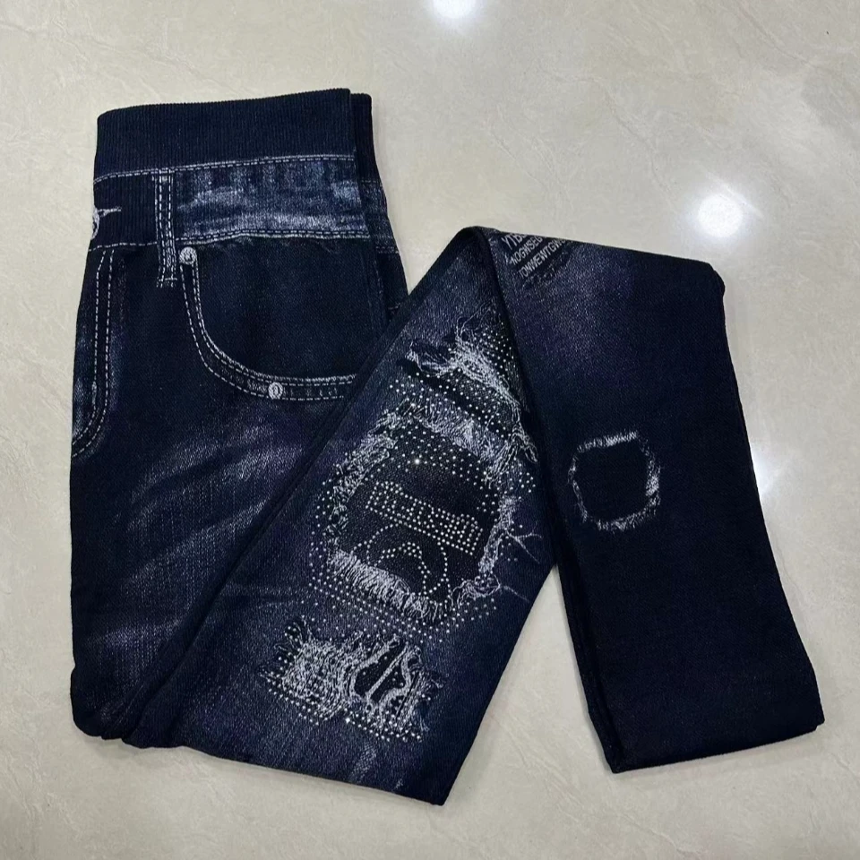 【长裤】夏季薄新款高弹力女裤修身百搭烫钻打底裤