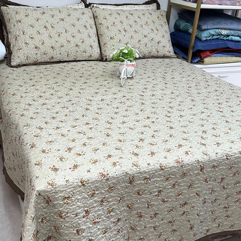 韩版小碎花全棉床盖三件套不跑不滑柔软亲肤透气