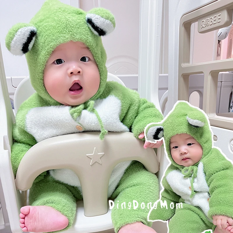 网红INS婴儿秋冬睡衣宝宝保暖家居服冬季加厚青蛙连体衣百天衣服
