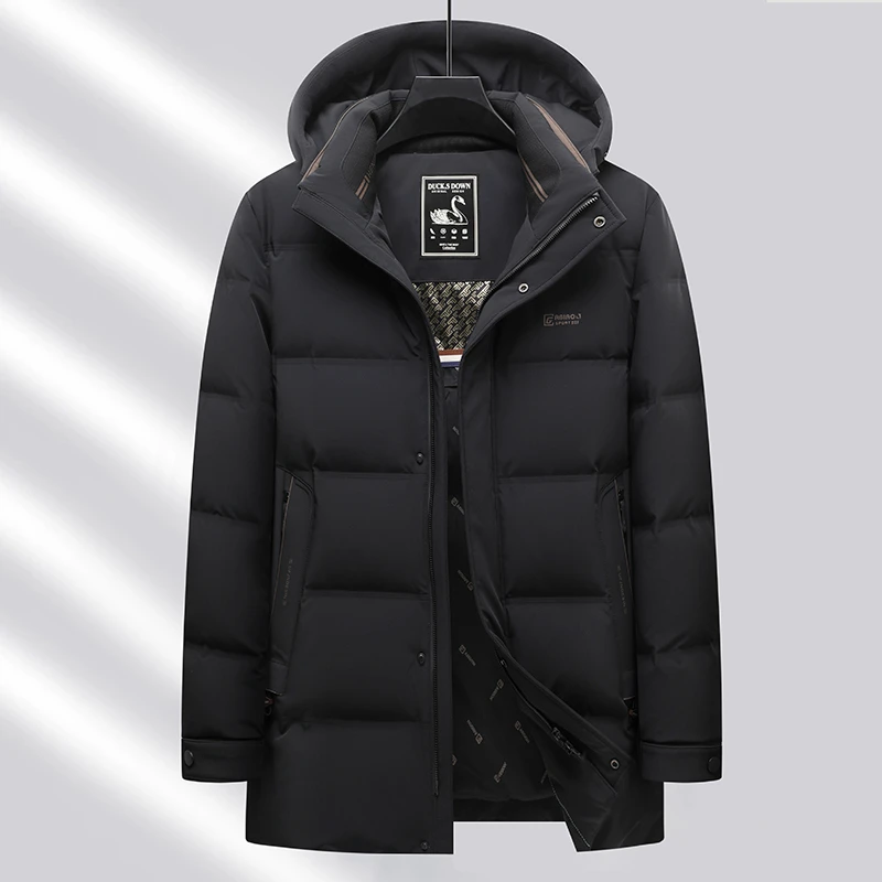 中老年男士爸爸装羽绒服冬季加厚保暖商务休闲外套中长款帽子可拆