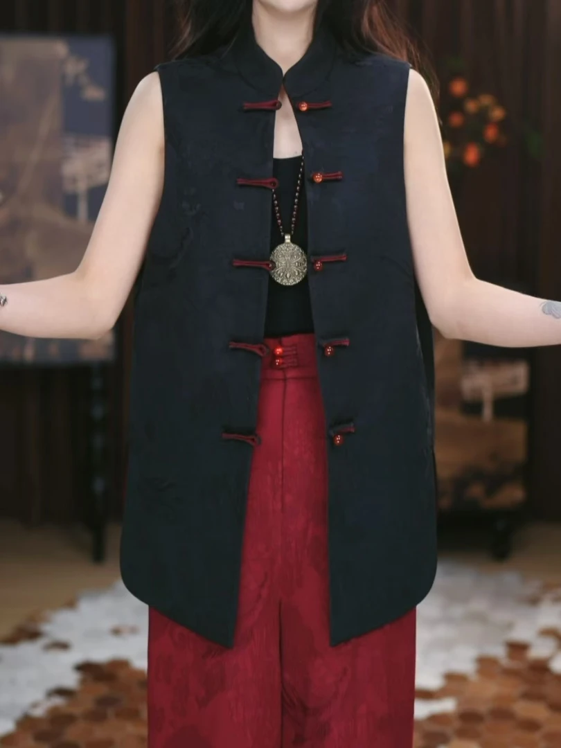 【庭雯】新中式中长款复古气质新中式提花显瘦时尚减龄双面双穿马甲