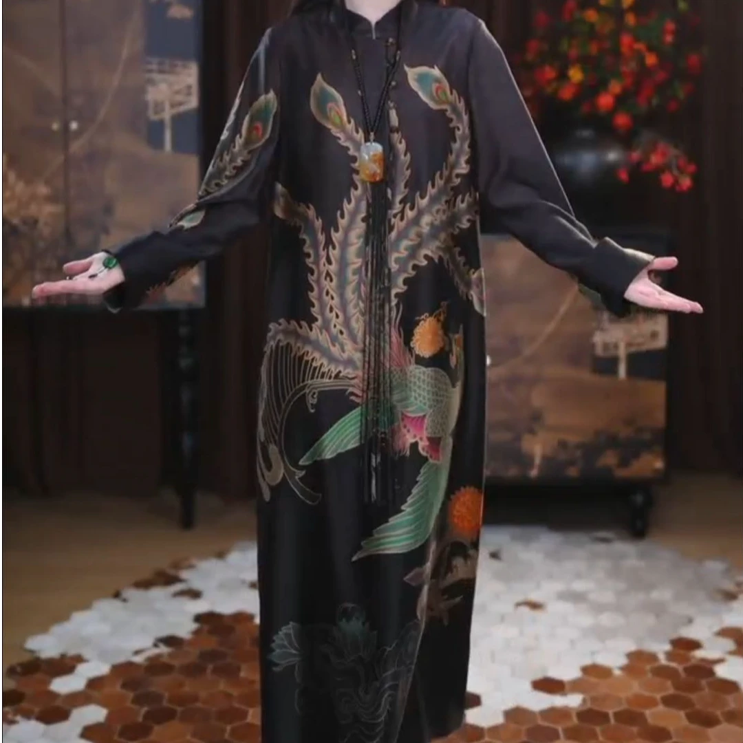 【芮逸】香云纱新中式复古显瘦春夏宽松女士国风腔调长款休闲连衣裙