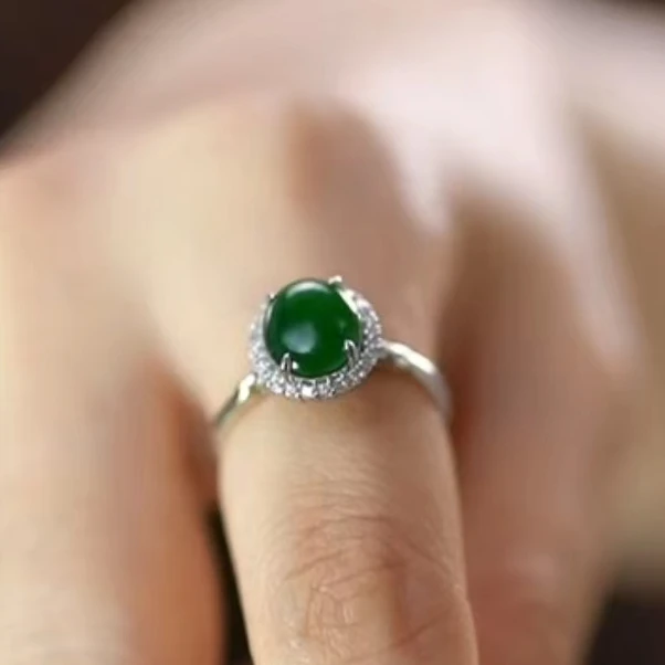 合金戒指 【浮玉】FC035 绿色蛋面气质时尚复古小众简约精致大气