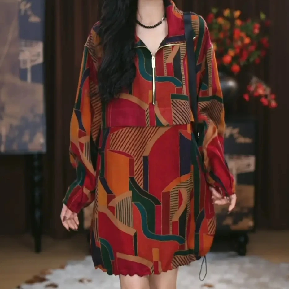 【熹柔】 香云纱新中式气质复古显瘦春秋宽松国风花色短款洋气上衣