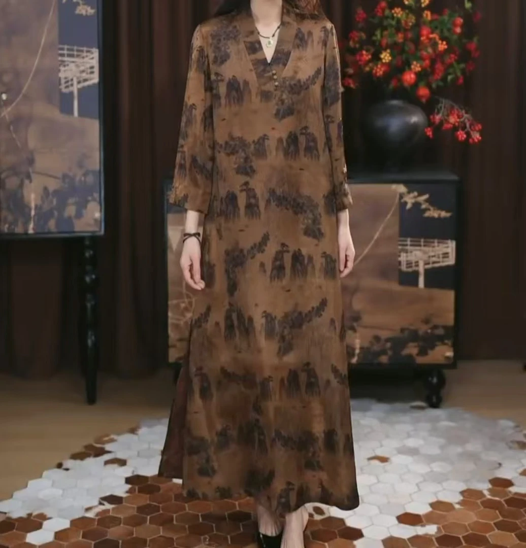 【可柠】红云纱新中式复古显瘦春夏宽松女士国风腔调长款休闲连衣裙