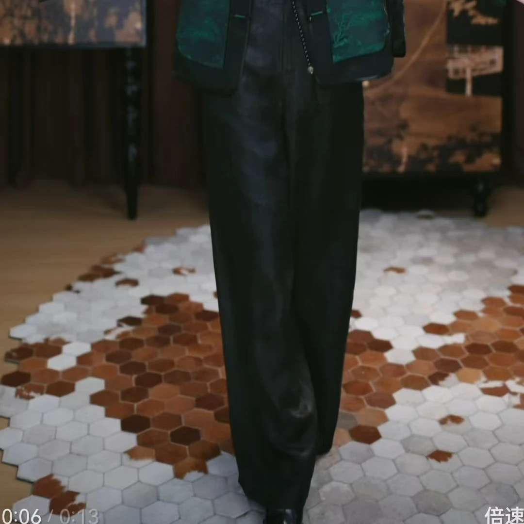 【誉宸】香云纱宽松通勤时尚显瘦百搭黑色设计师国风长款阔腿休闲裤