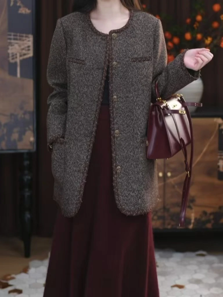 【云越】新中式百搭气质复古显瘦春秋宽松国风洋气羊毛上衣棉服