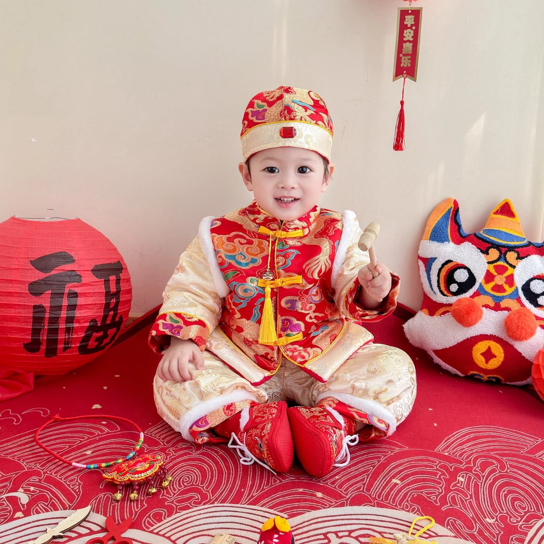 周岁礼服男宝宝抓周衣服新中式儿童洋气套装婴儿生日冬款唐装男女