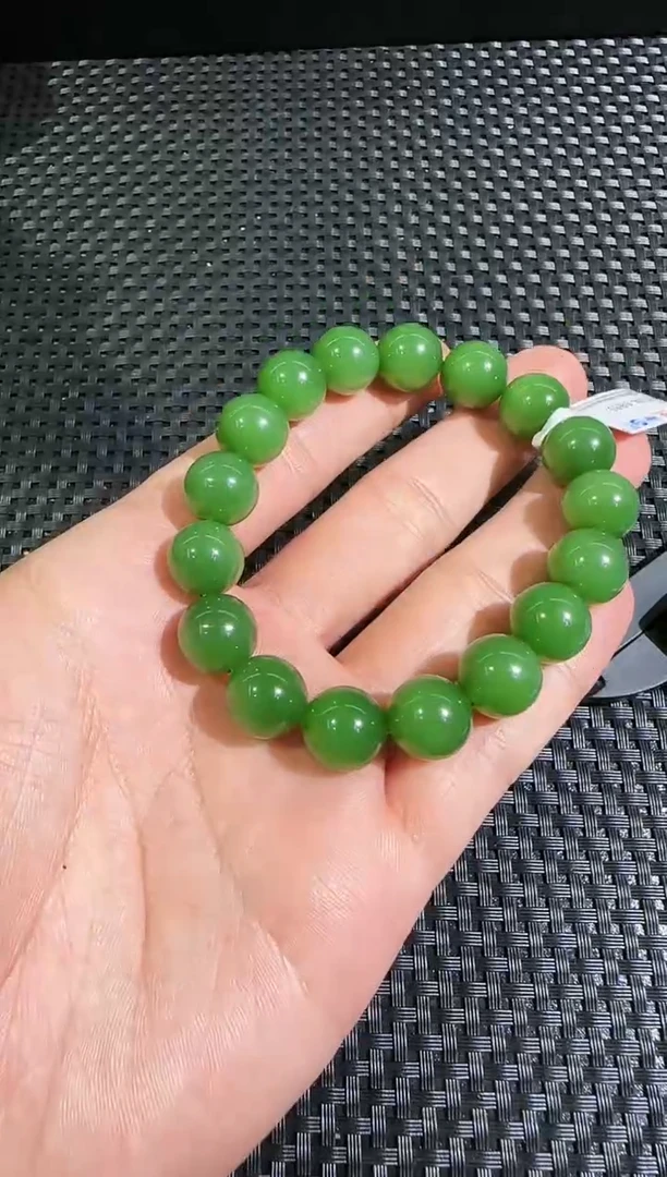 【闪购商品】和田玉(碧玉)手串未镶嵌冰底粉绿约12mm多样性发一