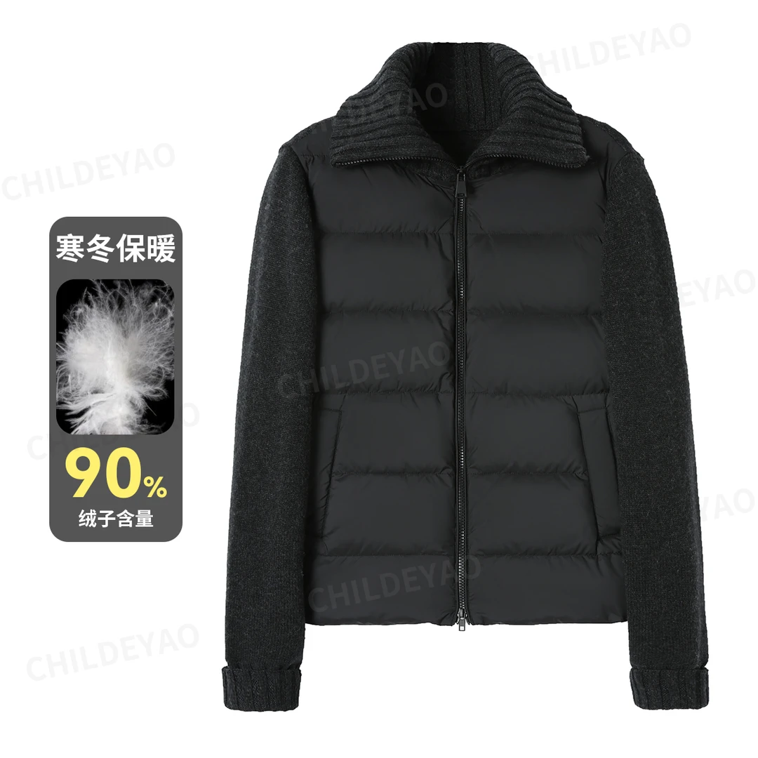 Childe Yao90白鹅绒绵羊毛拼接冬季休闲黑色短款羽绒服Y408085