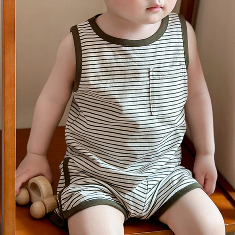 【条纹主义】夏季儿童清爽撞色背心套装宝宝无袖上衣短裤轻薄百搭