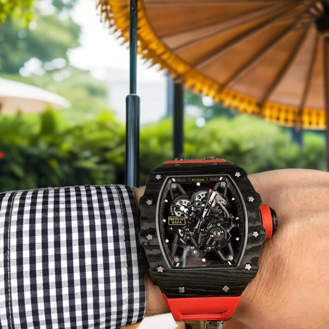 品牌爆款恒博龙米勒手表男士全自动机械高档帅气酒桶型木纹炭纤维