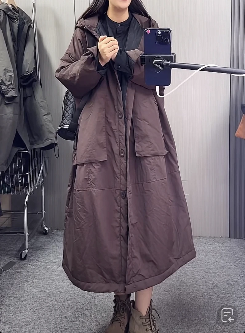 美拉德棉服女冬季夹棉保暖外套2024新款过膝中长款宽松胖mm风衣女