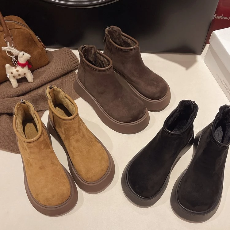 2025冬季新款英伦风厚底圆头复古加绒短靴切尔西舒适百搭马丁靴女