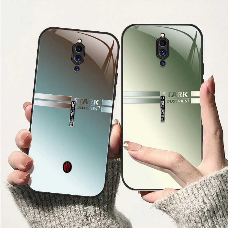 适用努比亚红魔5G 5S渐变色彩钢化玻璃手机壳高级感全包边保护套