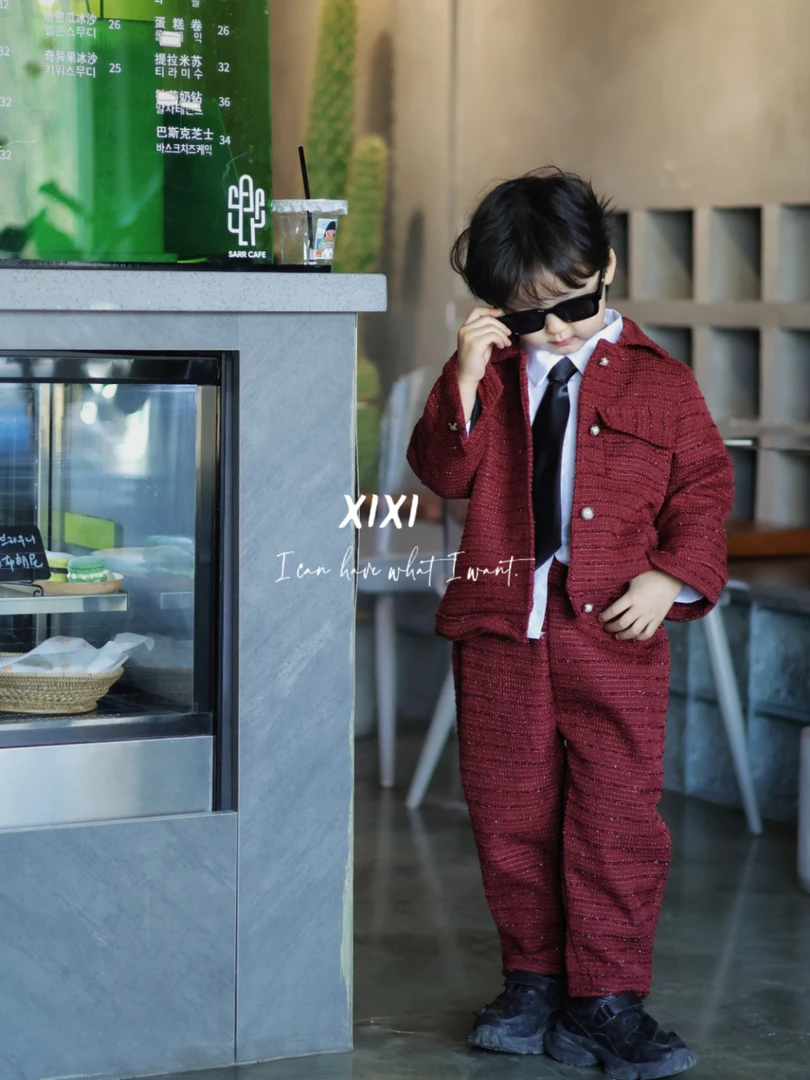 【XIXI】小香风冬款安可拉红BB绒加绒儿童周岁礼服年服花童套装