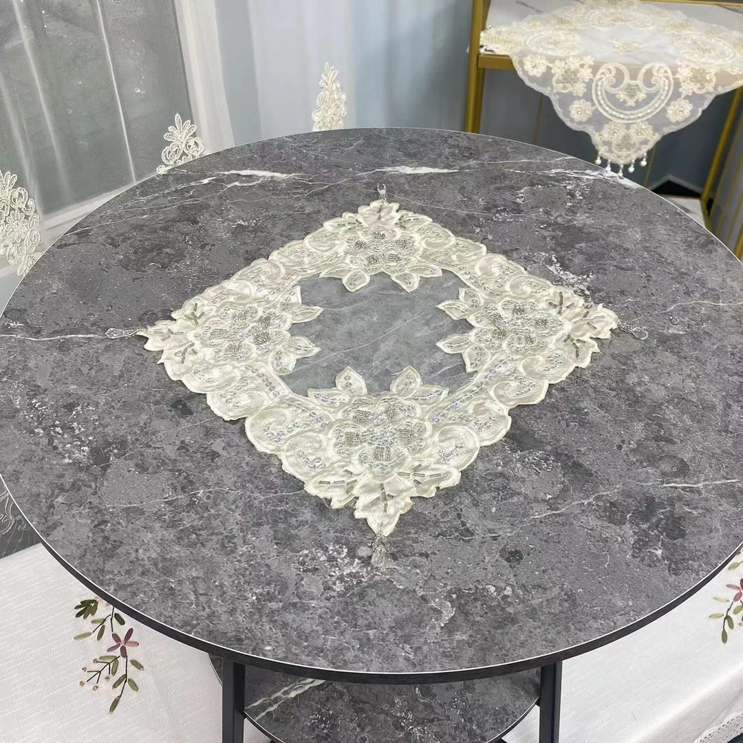 F-09【30*30CM】米色手工欧式串珠盖巾盘垫美式轻奢盖布方形法式