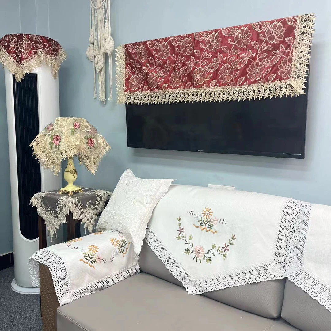 D-37【60*120CM】红色  复古  绒布刺绣盖巾欧式盖布美式防滑