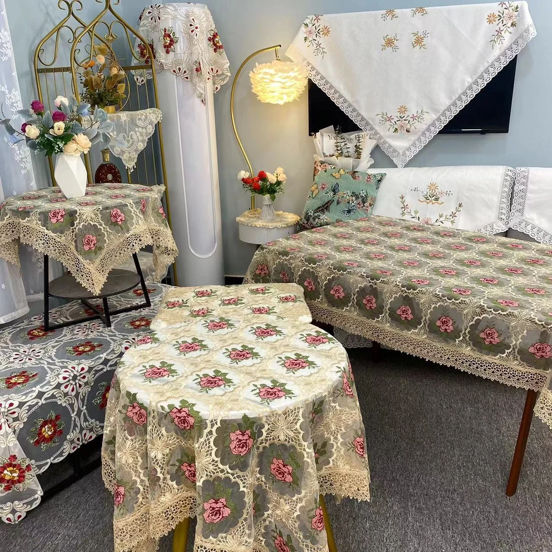 E-18【90*90CM】粉色玫瑰十字绣桌布盖巾