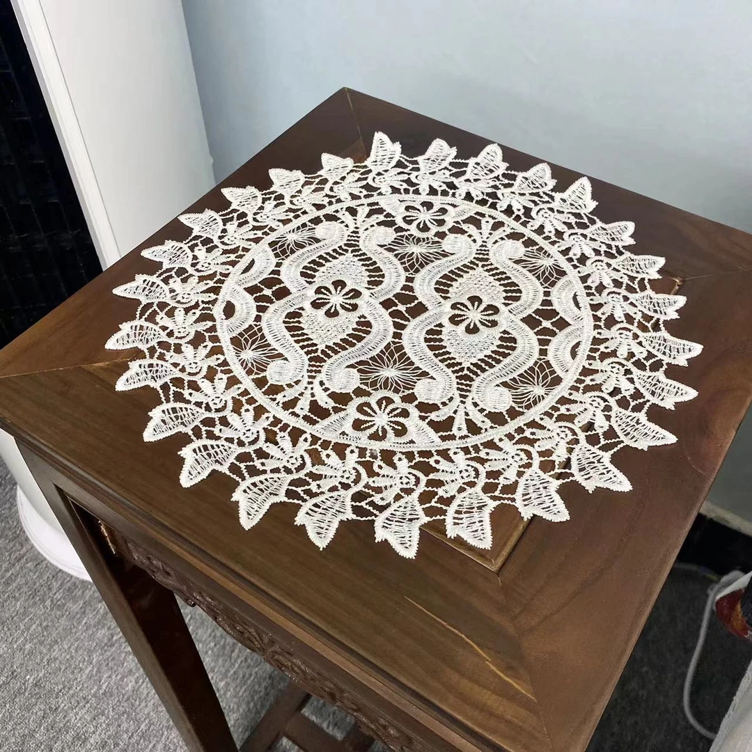 F-11【30*30CM】白色水溶圆形盘垫茶杯垫镂空钩花装饰垫防尘欧式