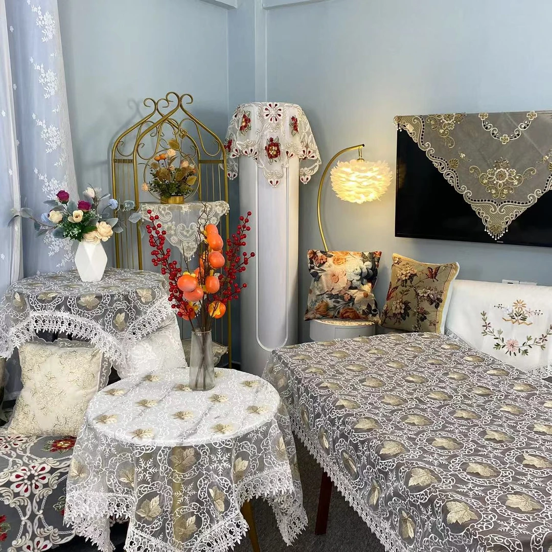 E-23【60*120CM】金色小花刺绣欧式桌布盖巾