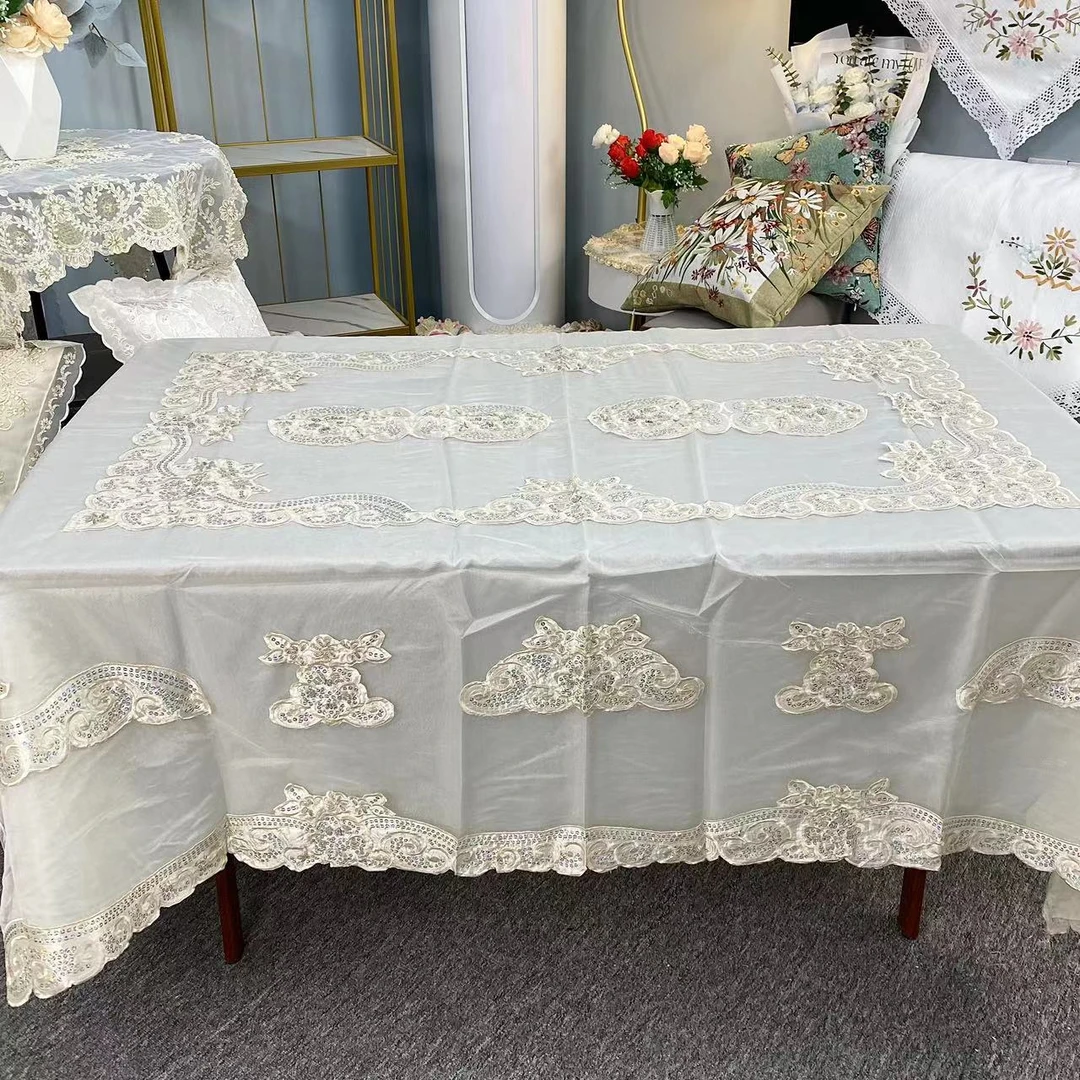 F-35【150*220】手工串珠亮片桌布茶几布欧式简约