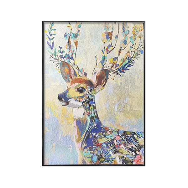 新款多彩麋鹿肌理装饰画现代吉祥动物梅花鹿客厅单幅质感竖款品质