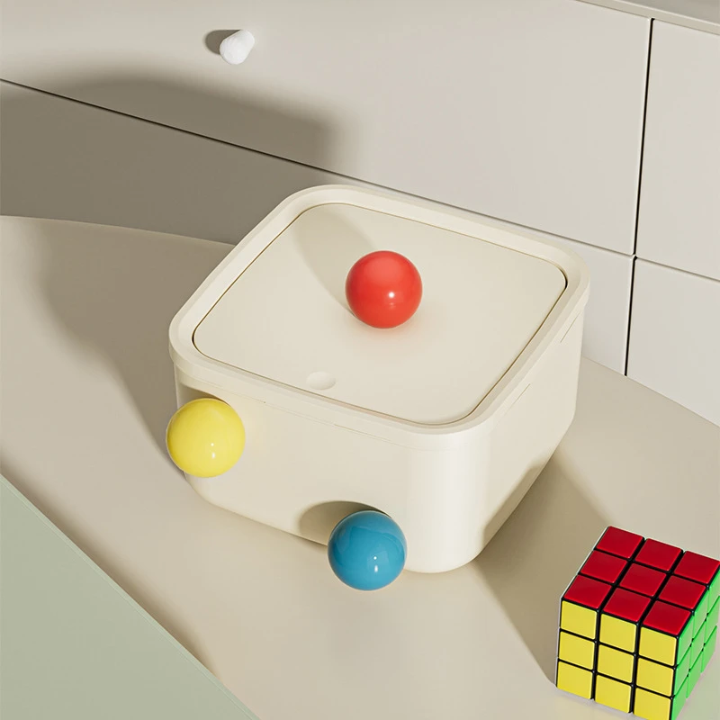 新款多巴胺风格按压格子桌面收纳桶寝室客厅收纳盒迷你有盖高颜值