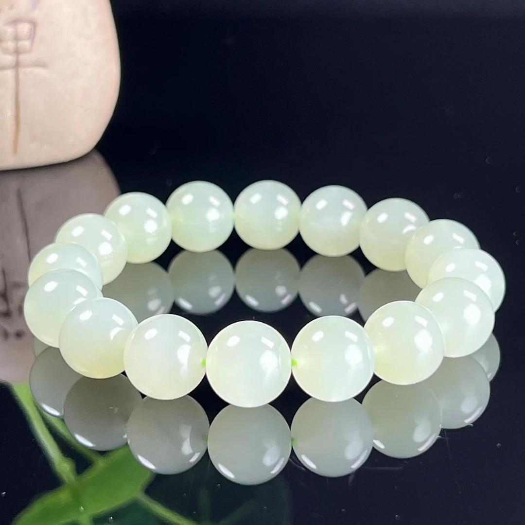 天然和田玉青海料圆珠卡10mm蜂蜜水色百搭单圈手串女士