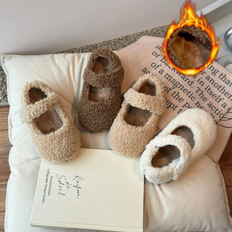 女童毛毛鞋外穿2024秋冬新款儿童羔羔毛豆豆鞋加绒保暖宝宝二棉鞋