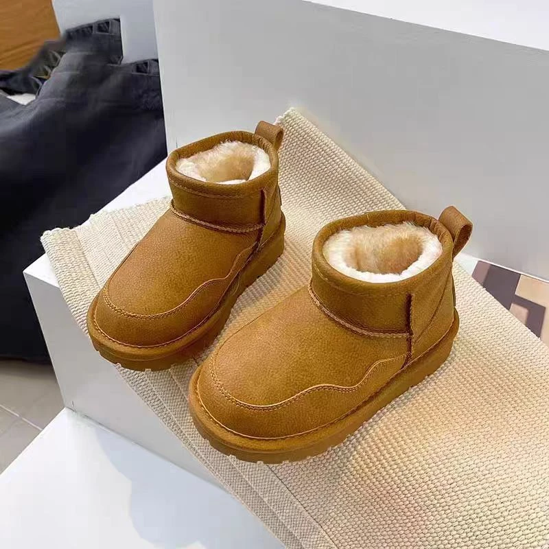 儿童棉靴雪地靴冬季宝宝软皮棉鞋男童加绒加厚防水短靴女童保暖鞋